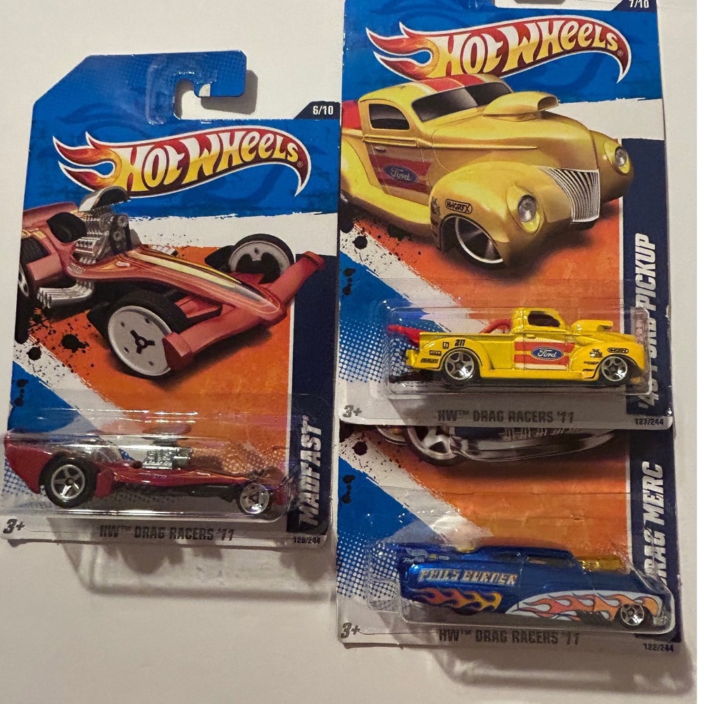 Hot Wheels HW Drag Racers 11 Set Madfast 40 Ford Pickup 49 Drag Merc 3pk 1:64